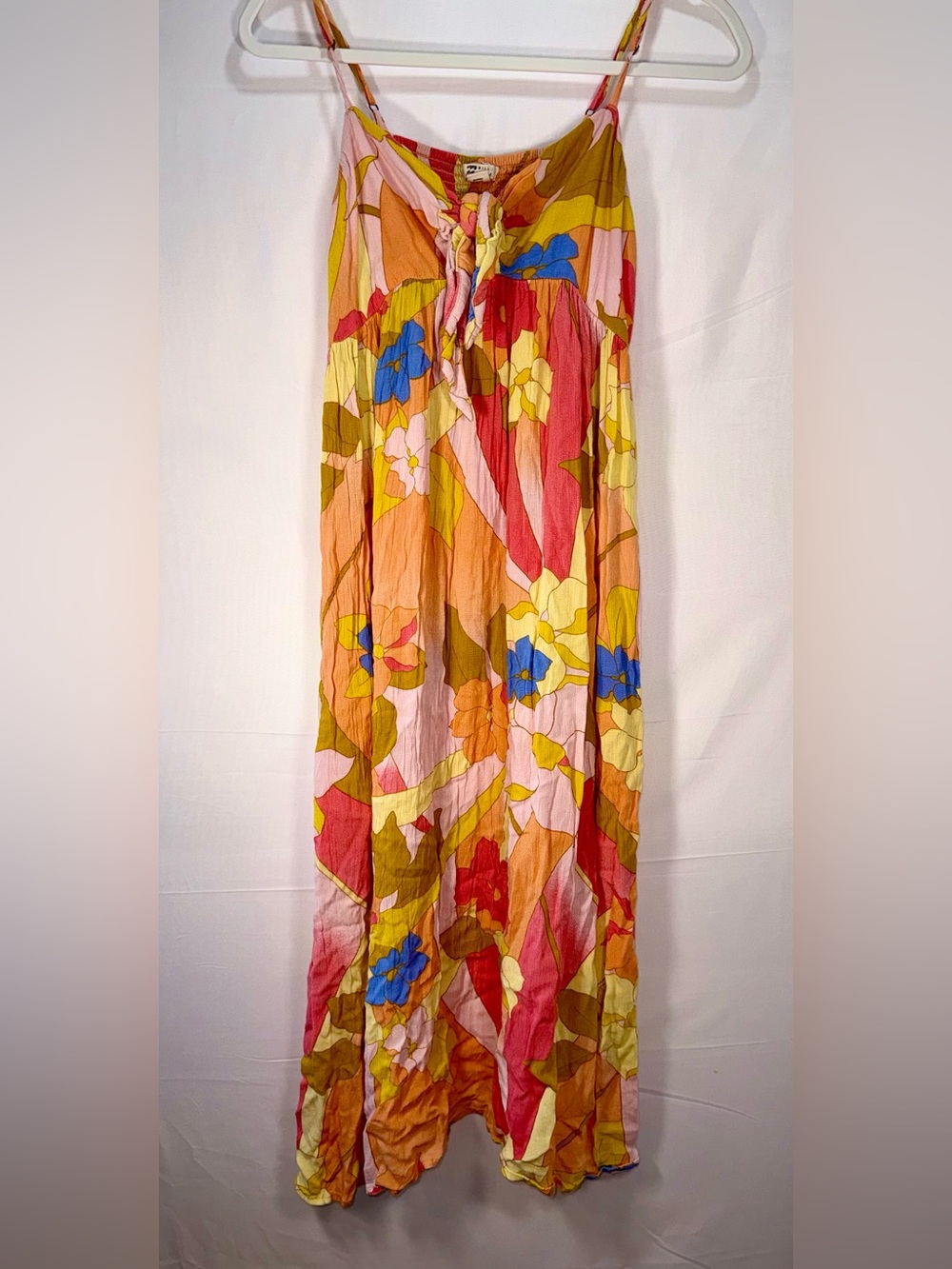 Billabong Women Tie Knot Pink Multi Color Floral Maxi Summer Dress Size Medium